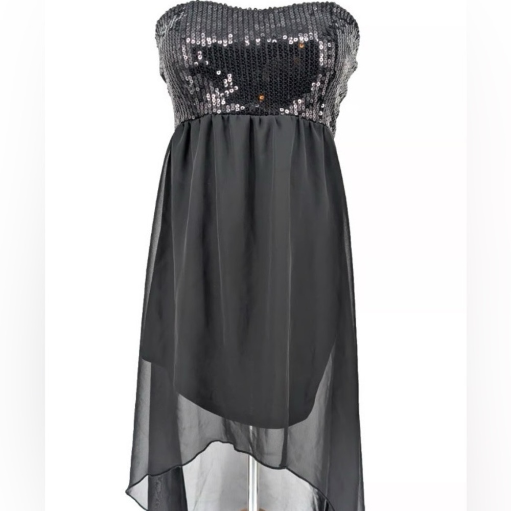 Wet Seal Sequin Strapless Dress L Black Formal Y2K Cocktail Wedding Evening Prom